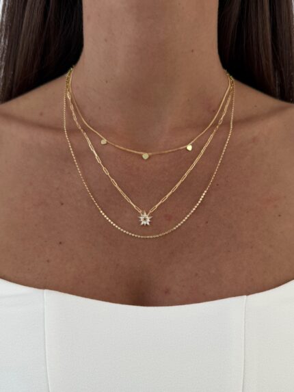 Özel Seri Yıldız Tasarım Üçlü Zincir Gold Kolye