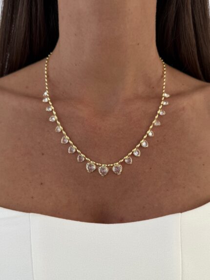 Özel Seri Kalp Zirkon Taşlı Arpa Zincir Gold Kolye