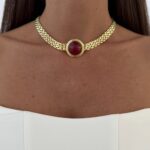 Özel Seri Bordo Kemik Hasır Zincir Gold Kolye