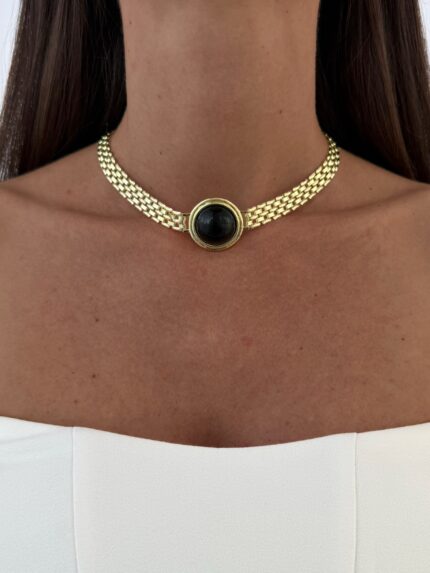 Özel Seri Siyah Kemik Hasır Zincir Gold Kolye