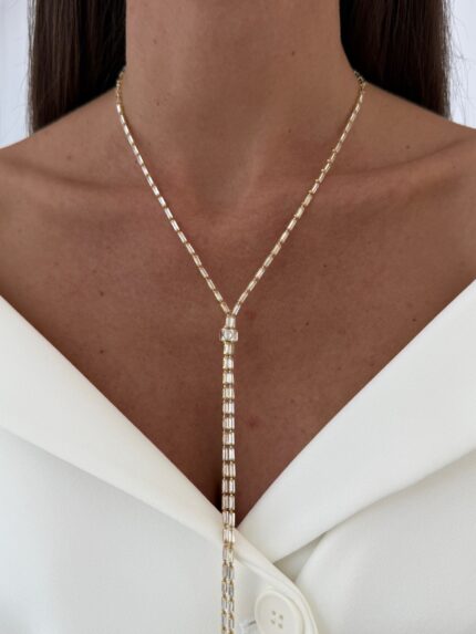 Özel Seri Çubuk Baget Taşlı Gold Y Kolye