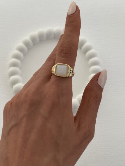 Özel Seri Sedef Detay Gold Şövalye Yüzük