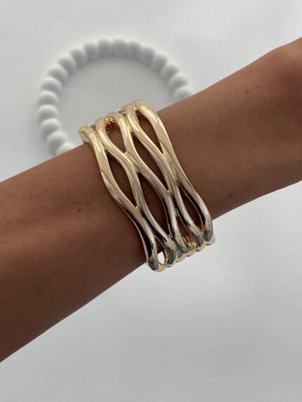 Özel Seri Kalın Kıvrım Tasarım Gold Kelepçe Bileklik