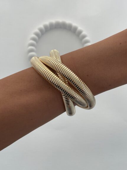 Özel Seri Tırtık Desen Üçlü Birleşik Gold Bileklik