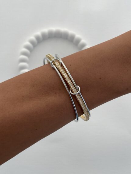 Özel Seri Zirkon Taşlı Gold & Gümüş Üçlü Halka Bileklik