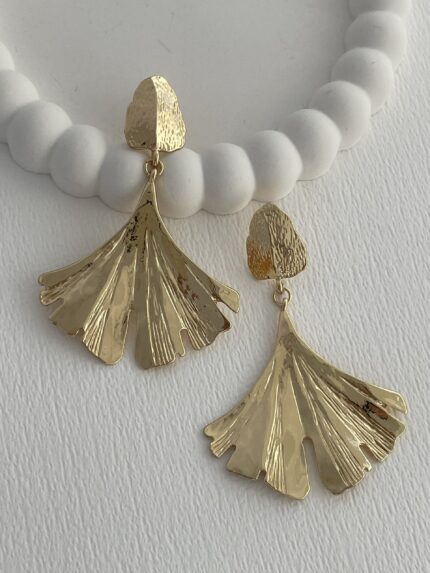 Özel Seri Maksi Boy Yaprak Tasarım Gold Küpe