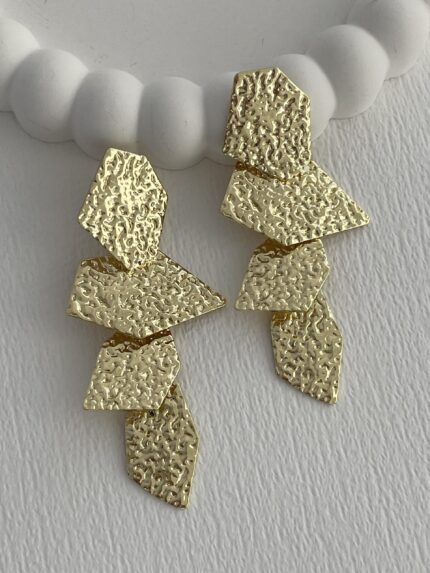 Özel Seri Desenli Dörtlü Yaprak Tasarım Gold Küpe