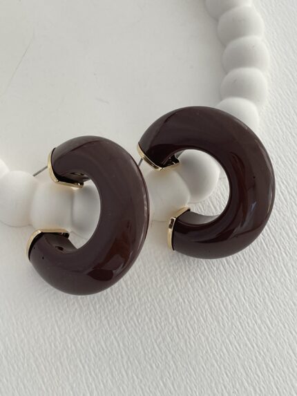 Özel Seri Kahverengi Kemik Halka Tasarım ZR Model Gold Küpe