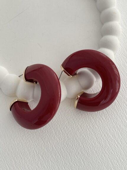 Özel Seri Bordo Kemik Halka Tasarım ZR Model Gold Küpe