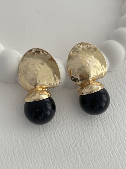 Özel Seri Soyut Gold Detay ZR Model Siyah Top Küpe