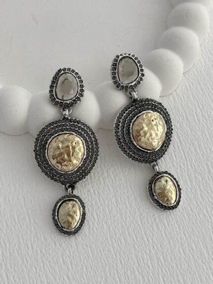 Özel Seri Eskitme ZR Model Üçlü Oval Tasarım Küpe