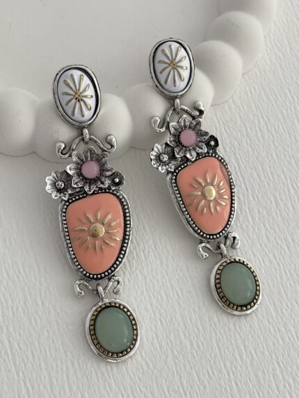 Özel Seri Eskitme ZR Model Renkli Oval Tasarım Küpe