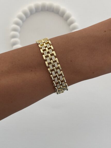 Özel Seri Zirkon Taşlı Kordon Tasarım Gold Bileklik