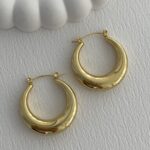 Çelik Oval Tasarım Gold Halka Küpe