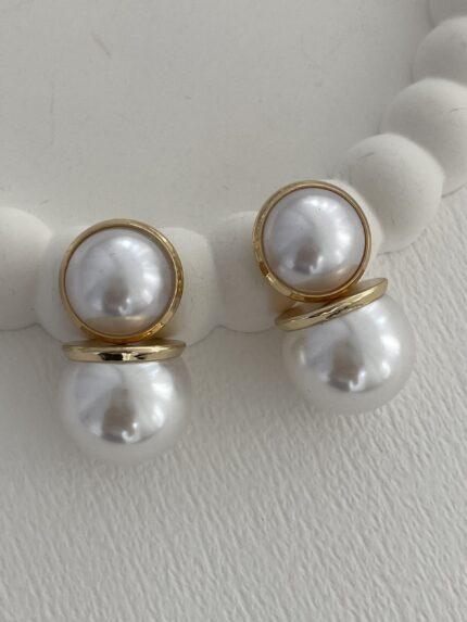 Özel Seri İkili İnci Top Tasarım Gold Küpe