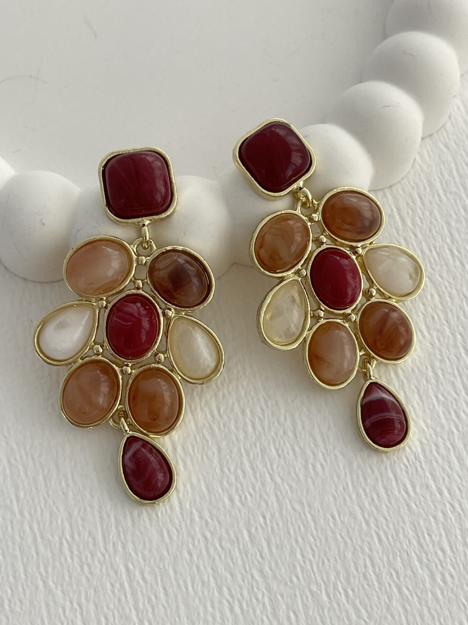 img_7363-3 Özel Seri Bordo & Kahverengi MNG Damla Tasarım Gold Küpe