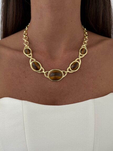 Özel Seri Kahverengi Mineli MNG Model Gold Kolye