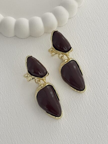 Özel Seri Kahverengi Kemik Marka Model Gold Küpe