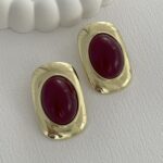 Özel Seri Bordo Kemik Oval Tasarım Gold Küpe