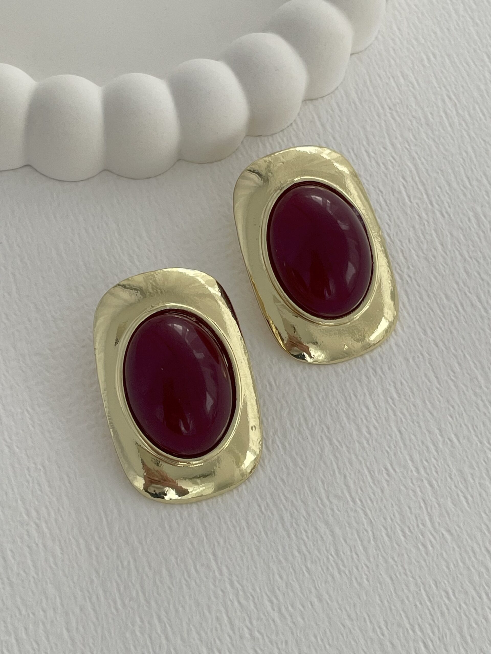 img_7832 Özel Seri Bordo Kemik Oval Tasarım Gold Küpe