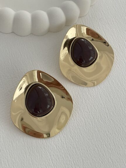 Özel Seri Kahverengi Kemik Damla Tasarım Gold Küpe