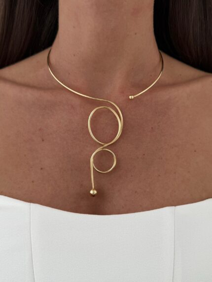 Özel Seri Soyut Kıvrım Tasarım Gold Choker Kolye