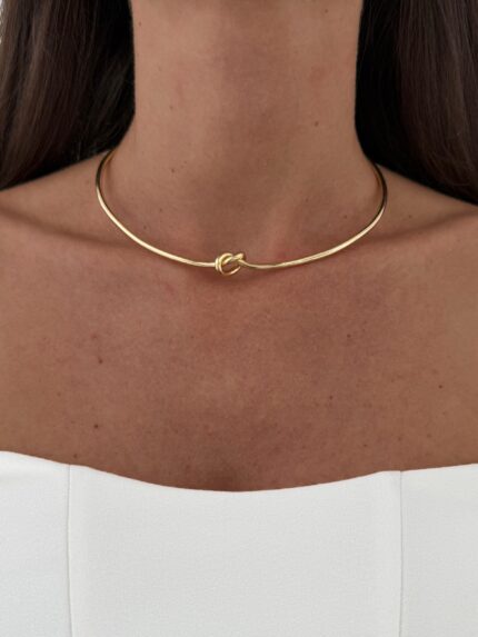 Özel Seri Düğüm Tasarım Gold Choker Kolye