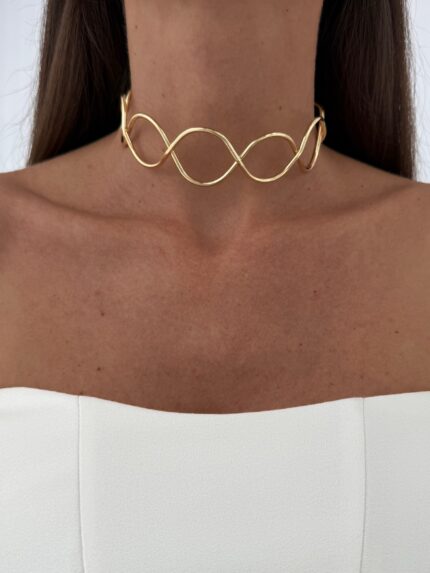 Özel Seri Oval Kıvrım Tasarım Gold Choker Kolye