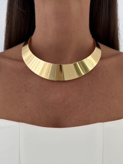 Özel Seri Oval Plaka Tasarım Gold Choker Kolye