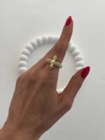 Özel Seri Ok Tasarım Zirkon Taşlı Ayarlanabilir Gold Yüzük - Görsel 3
