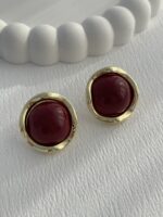 Özel Seri Bordo Kemik Detay Kıvrımlı Gold Küpe