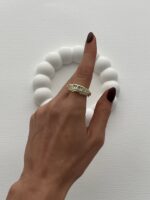 Özel Seri Geometrik Tasarım Baget Taşlı Ayarlanabilir Gold Yüzük - Görsel 3