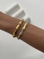 Çelik Zirkon Taşlı Kemik Model Gold Bileklik - Görsel 5