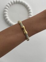 Çelik Zirkon Taşlı Kemik Model Gold Bileklik - Görsel 3