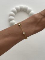 Özel Seri Sedef Mineli Beşli Mini Yonca Tasarım Gold Bileklik - Görsel 3