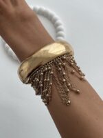 Özel Seri ZR Model Eskitme Sallantılı Top Detay Gold Kelepçe Bileklik