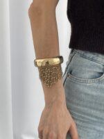 Özel Seri ZR Model Eskitme Sallantılı Top Detay Gold Kelepçe Bileklik - Görsel 4
