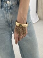 Özel Seri ZR Model Eskitme Sallantılı Top Detay Gold Kelepçe Bileklik - Görsel 2