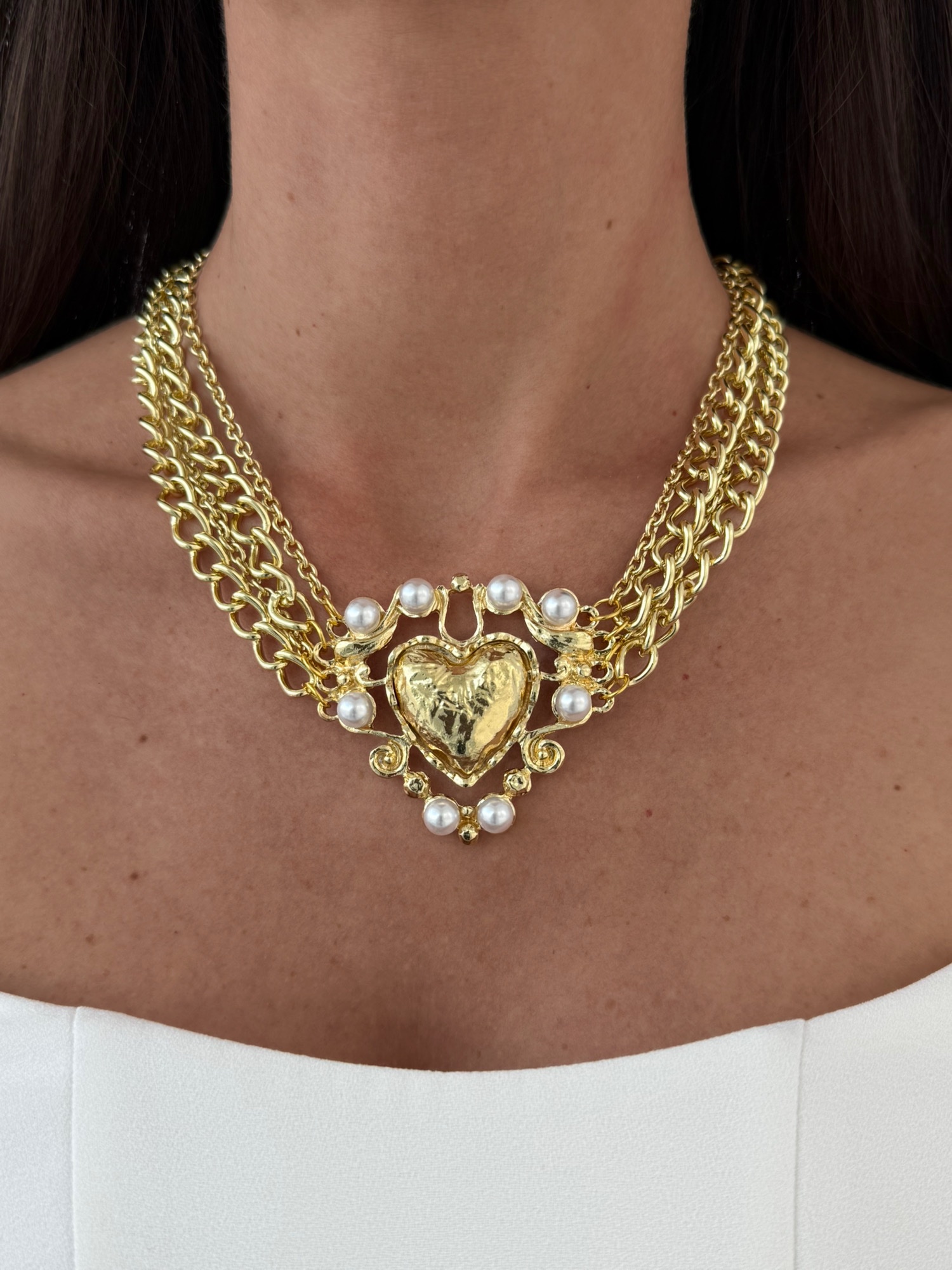 img_7490-2 Özel Seri İnci Detay Kalp Tasarım Çoklu Zincir Gold Kolye