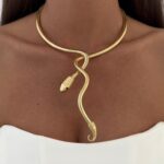 Özel Seri Sarmal Yılan Tasarım Gold Choker Kolye