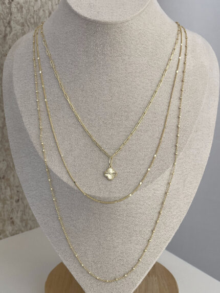 Özel Seri Yonca Tasarım Üçlü İnce Gold Kolye