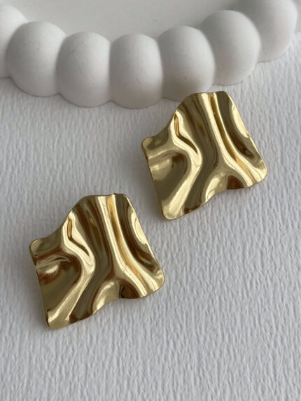 Çelik Soyut Tasarım Gold Küpe