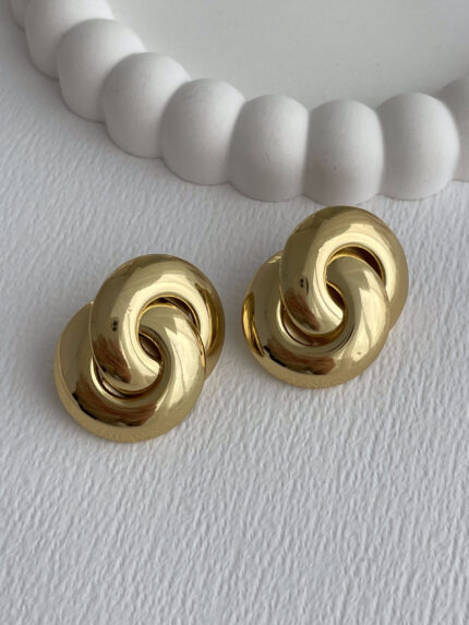 Çelik Kalın Düğüm Tasarım Gold Küpe