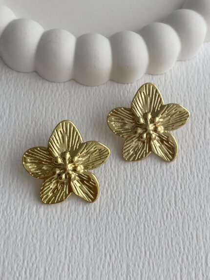 Çelik Çiçek Tasarım Gold Küpe