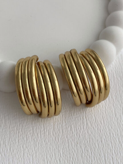 Çelik Geometrik Tasarım Maksi Boy Gold Küpe