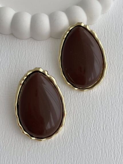 Özel Seri Kahverengi Kemik Damla Tasarım Maksi Boy Gold Küpe