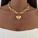Özel Seri Kalp Tasarım Kalın Halat Zincir Gold Kolye