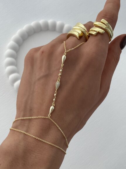 Özel Seri Zirkon Taşlı Damla Tasarım Gold Şahmeran