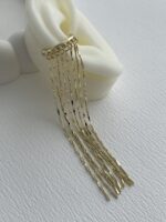 Özel Seri Ezme Zincir Sallantılı Gold Earcuff Küpe - Görsel 6