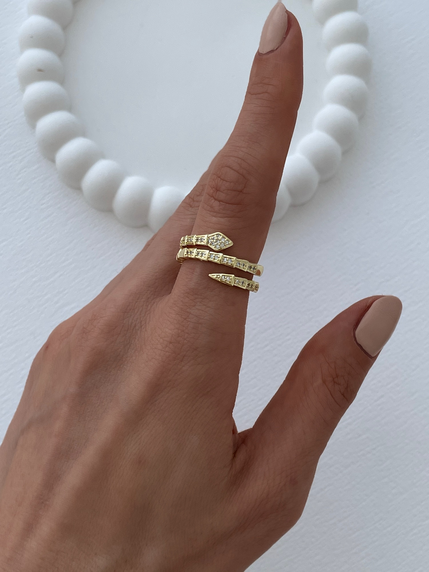 img_3401-4 Özel Seri Zirkon Taşlı Yılan Tasarım Ayarlanabilir Gold Yüzük